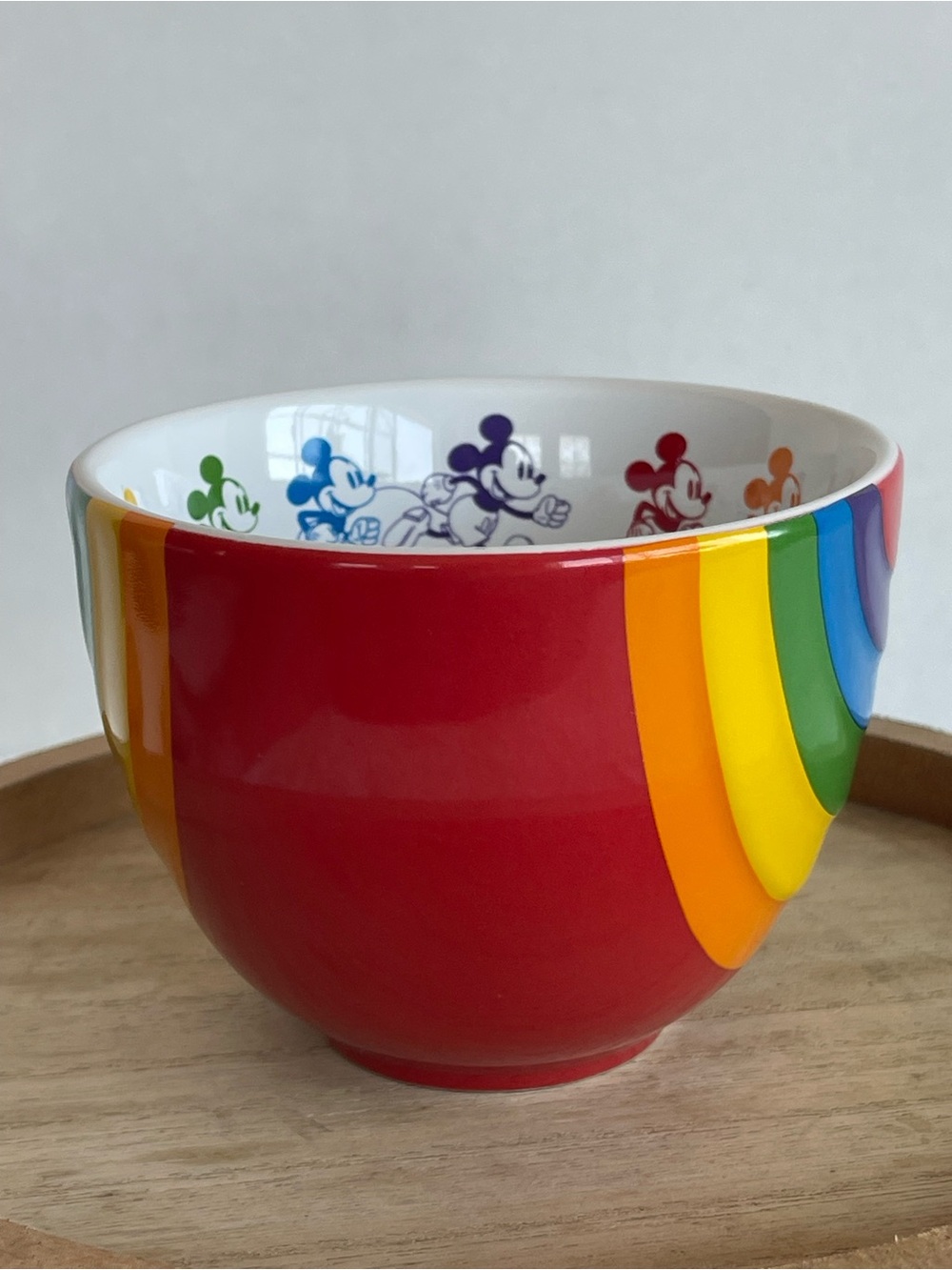 Disney Rainbow Mickey Mug - Red Exterior with Multicolor Stripes - Picture 3 of 7